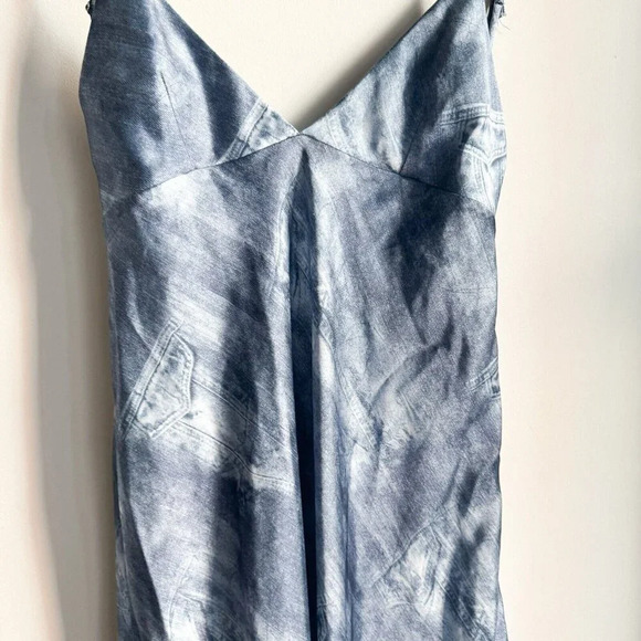 Zara Denim Print Bias Cut Spaghetti Strap Slip Dress M - Picture 8 of 8